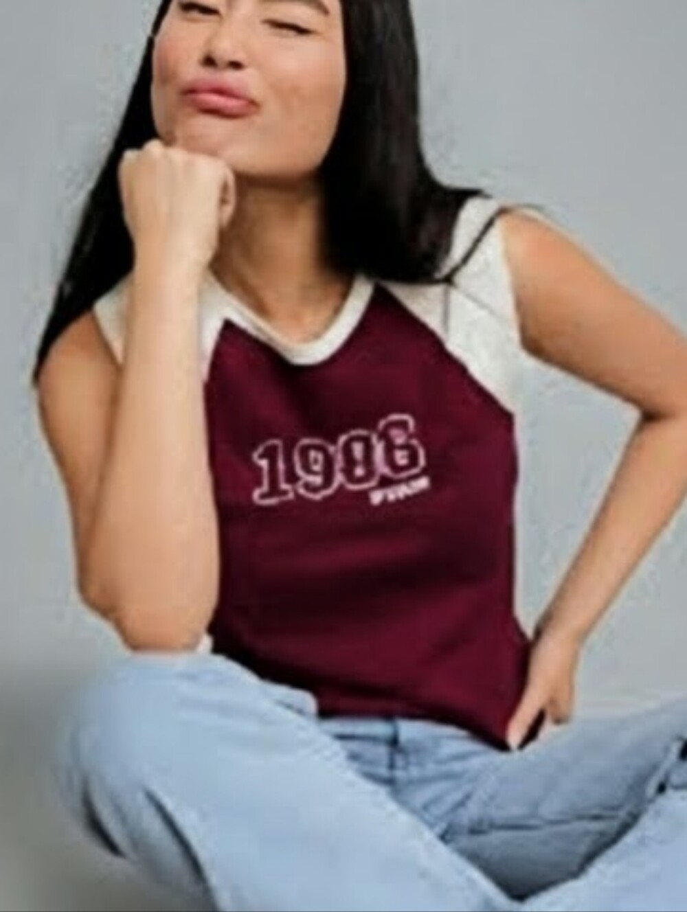 PINK Victoria's Secret Burgundy and Cream Ringer Tank
